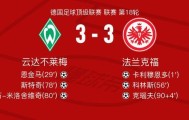 云达不莱梅3-3法兰克福，卡利穆恩多首开记录，克瑙夫扳平比分